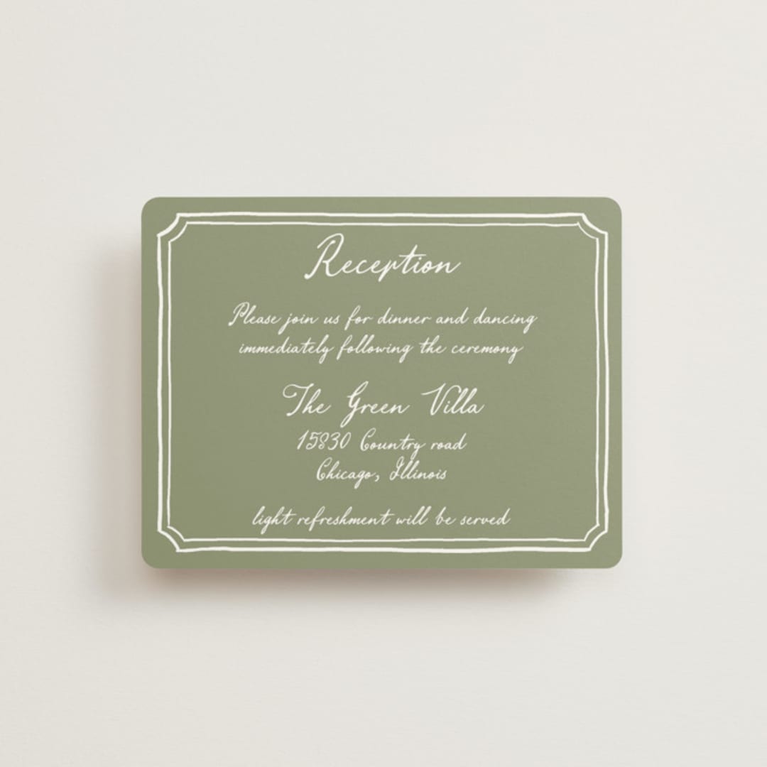 "Handwritten" - Reception Cards in Moss by Cass Loh - Front