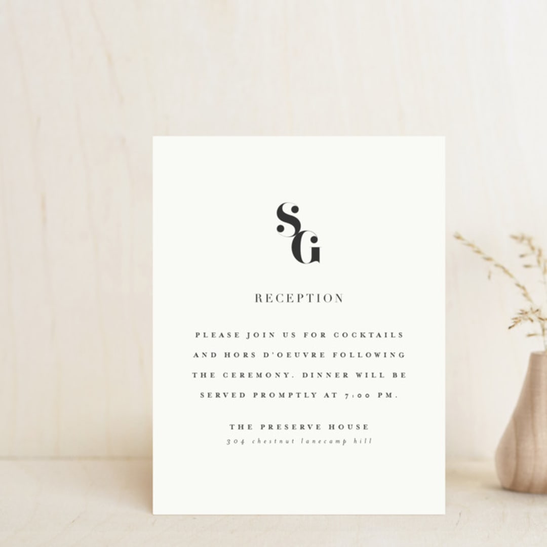 "Modern Initials" - Reception Cards in Buttercream by Lori Wemple - Front
