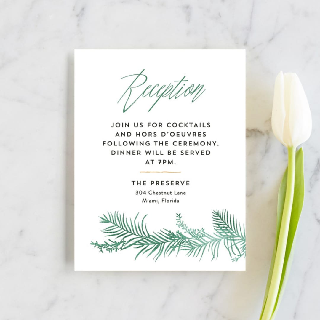 "Destination" - Reception Cards in Palm by Pink House Press - Front