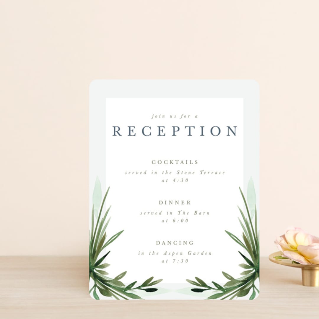 "Botanical Frame" - Reception Cards in Fern by Kate Ahn - Front