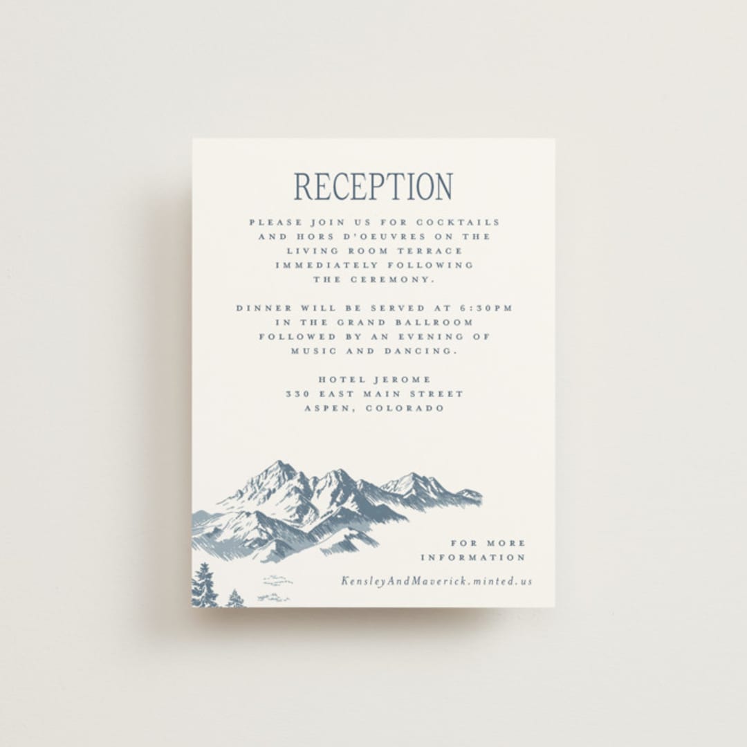 "Aspen Toile" - Reception Cards in Denim by Jenna Holcomb - Front