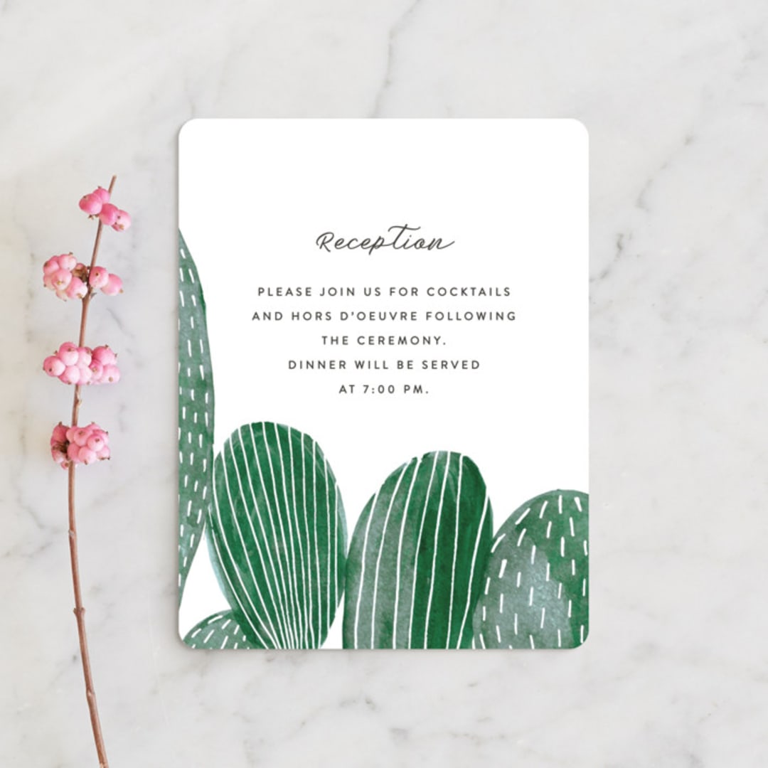 "Painted Cacti" - Reception Cards in Cactus by Olivia Raufman - Front