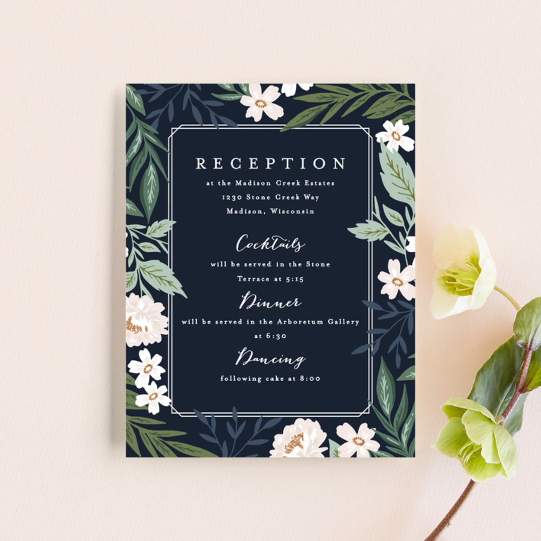 "Floral Edged Frame" - Reception Cards in Royal by Alethea and Ruth - Front