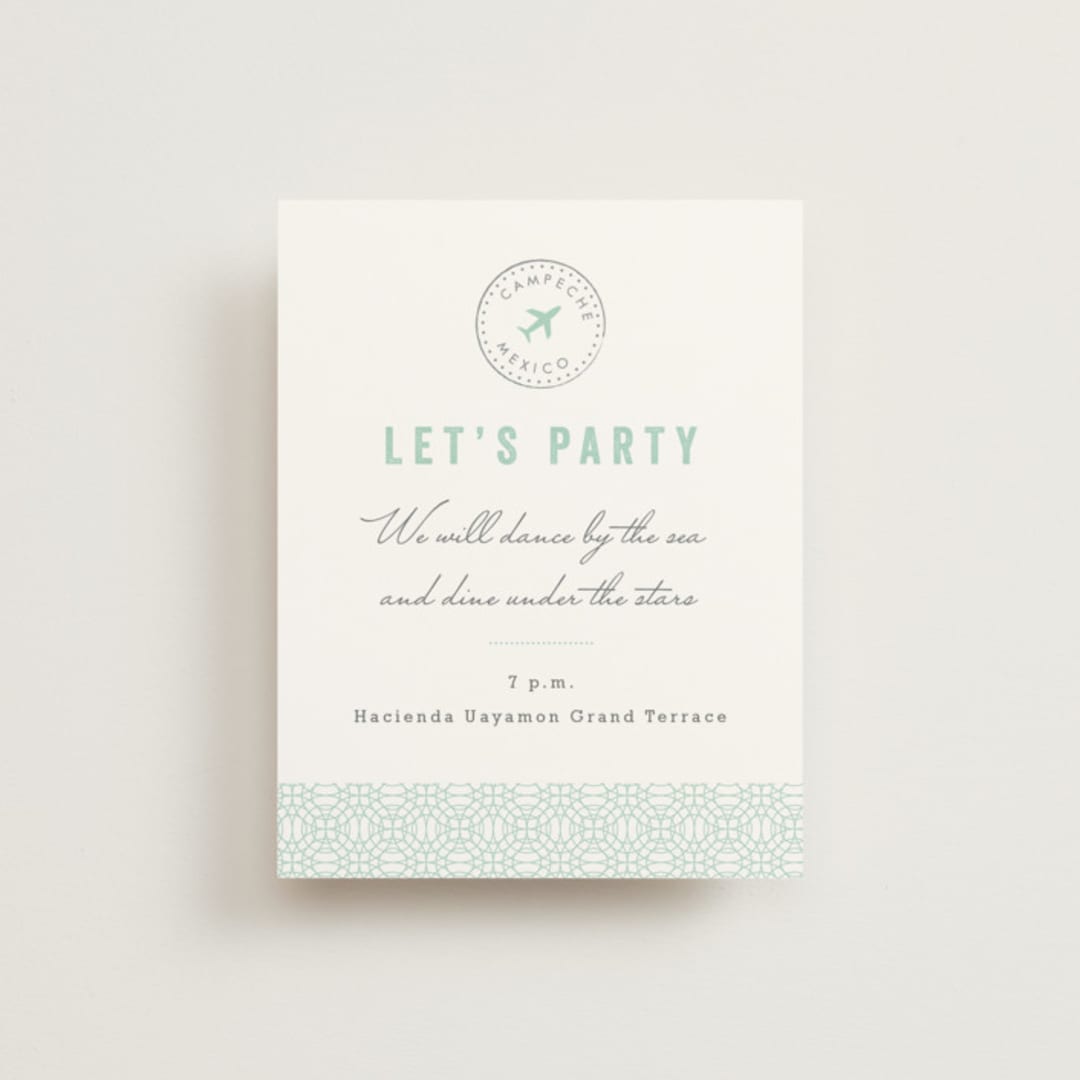 "Passport" - Reception Cards in Seafoam by Sarah Curry - Front