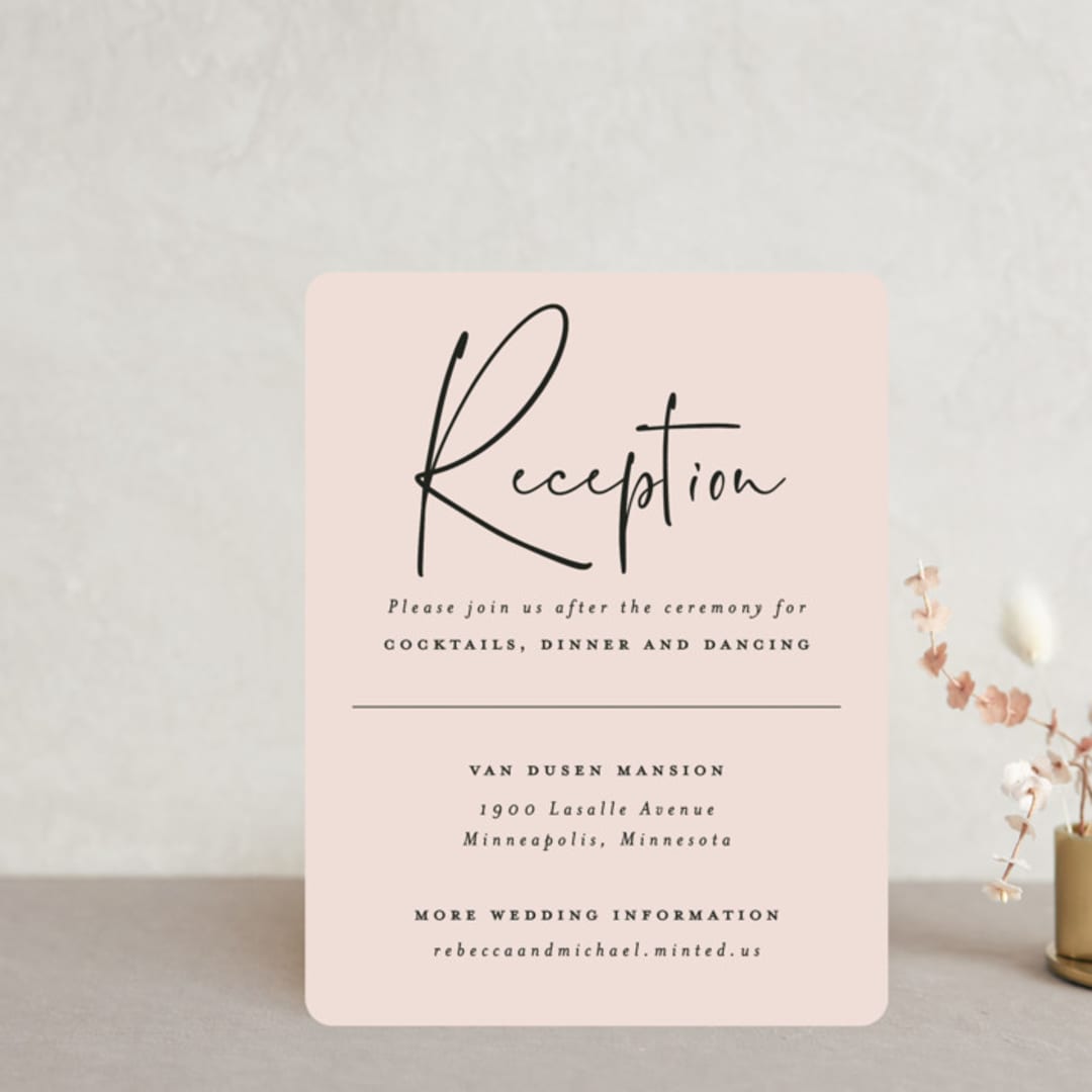 "Eternity Script" - Reception Cards in Blush by Michelle Taylor - Front