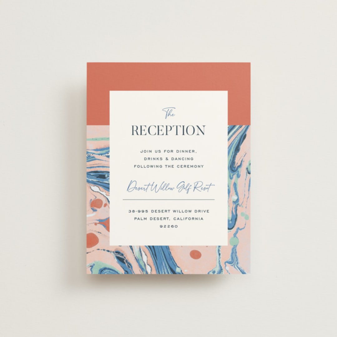 "Mod Marble" - Reception Cards in Maraschino by A Real Peach Studio - Front