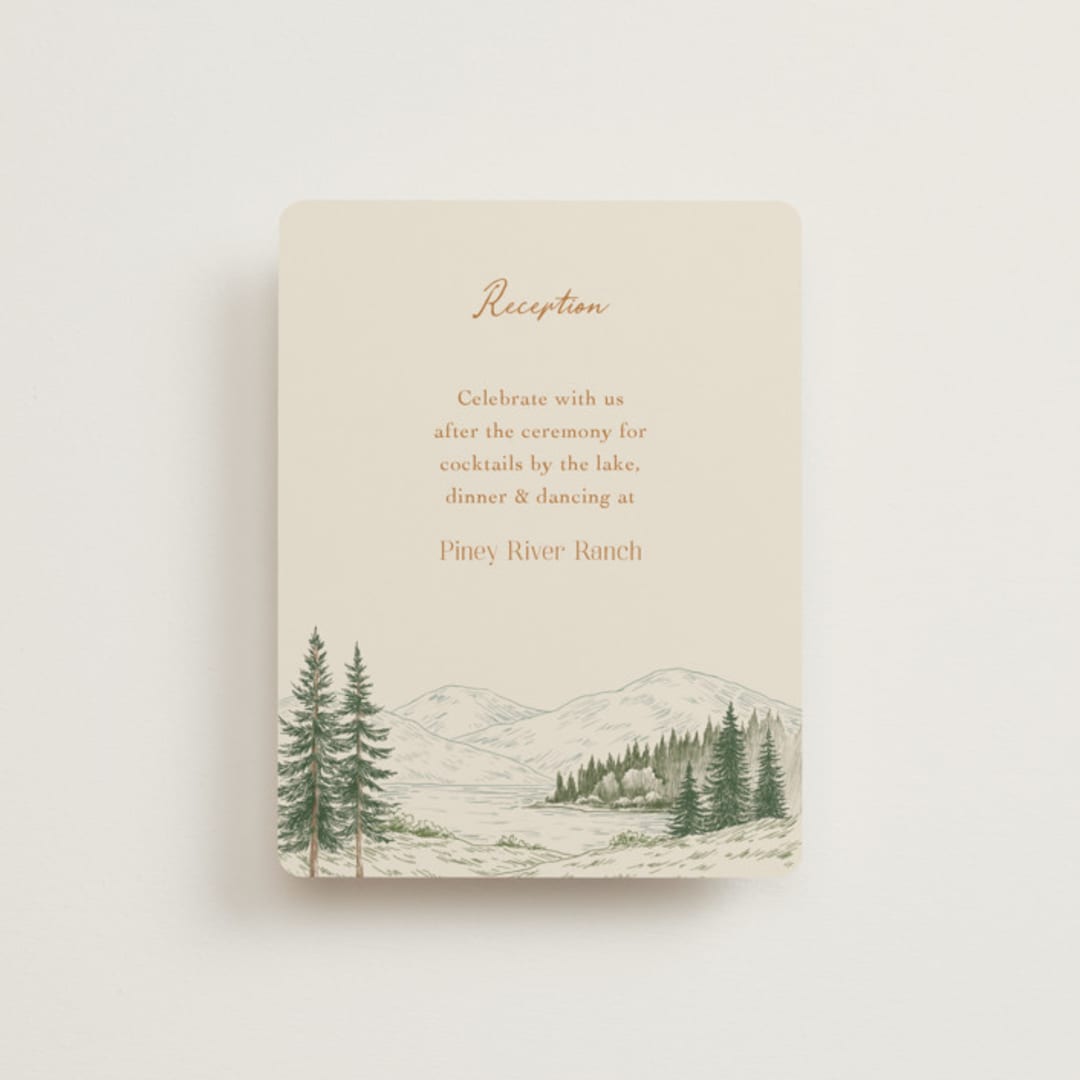 "Whispering Pines" - Reception Cards in Forest by Elly - Front