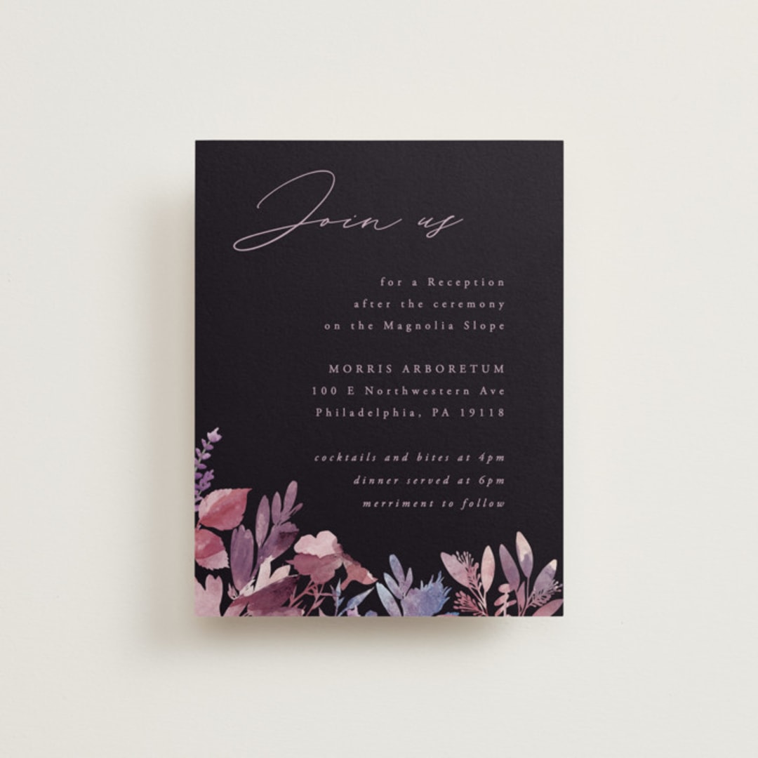 "Romantic Florals" - Reception Cards in Violet by Hooray Creative - Front