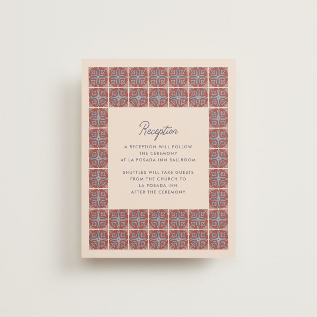 "Block Print Tile" - Reception Cards in Terracotta by Katharine Watson - Front