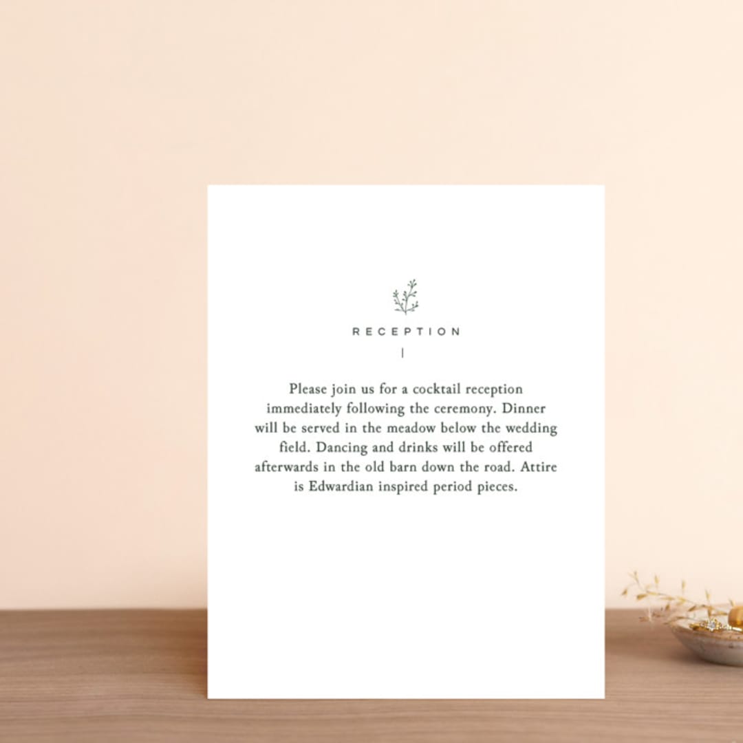 "A Dash of Delight" - Reception Cards in Pine Needle by Bramble Studio - Front