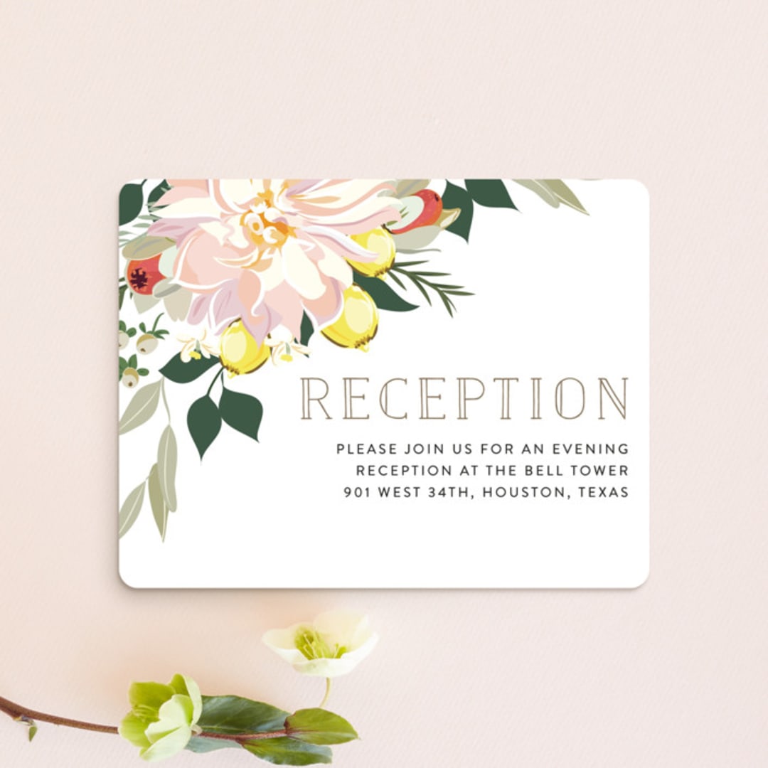 "Spring Blooms" - Reception Cards in Blush by Susan Moyal - Front