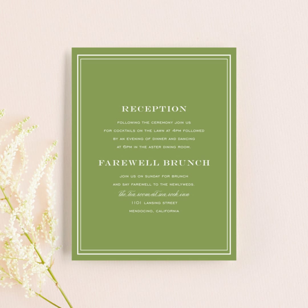 "Country Club" - Reception Cards in Spring Green by Annie Clark - Front