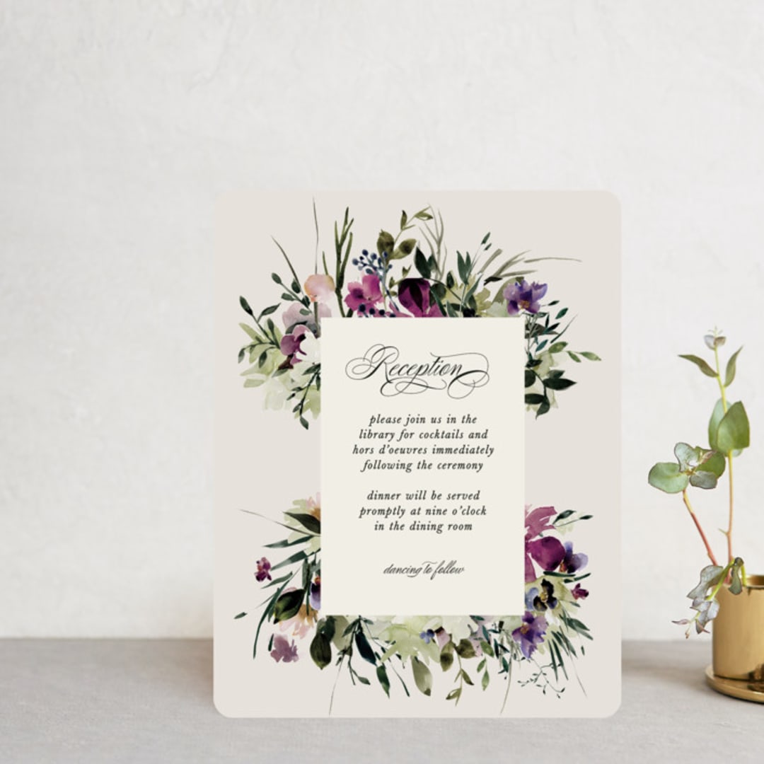 "Floral Love" - Reception Cards in Lilac by Lori Wemple - Front