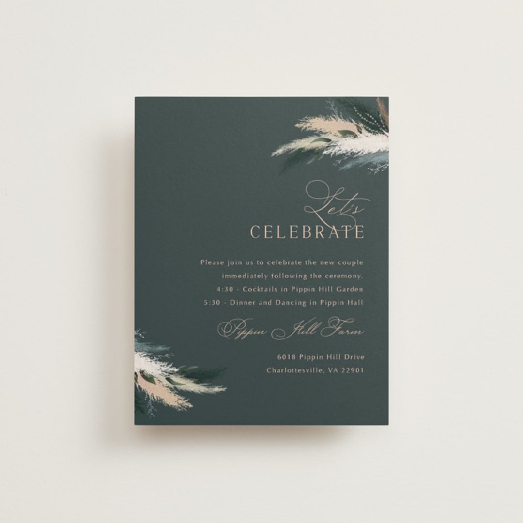 "Arched Pampas" - Reception Cards in Basil by Kaydi Bishop - Front