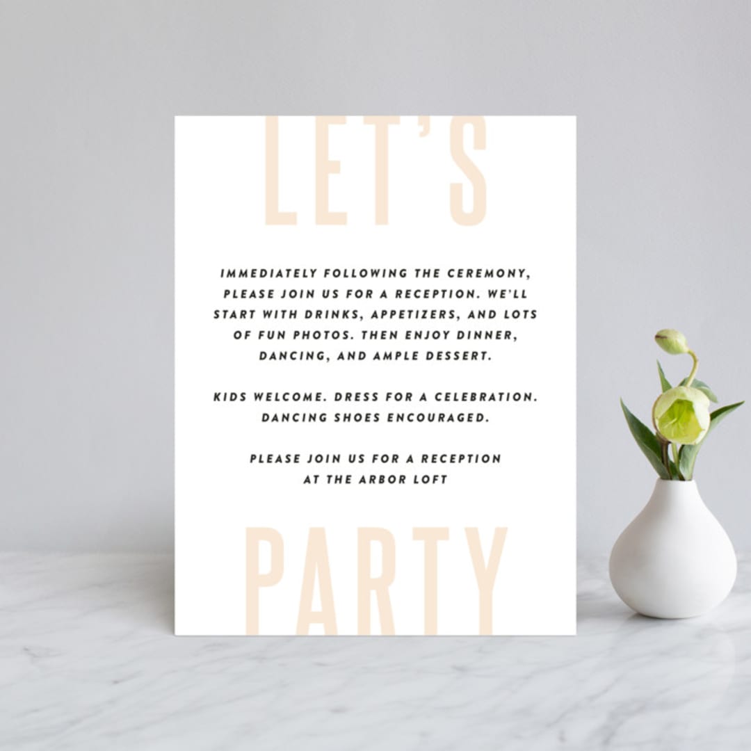 "With Great Joy" - Reception Cards in Peach by Up Up Creative - Front