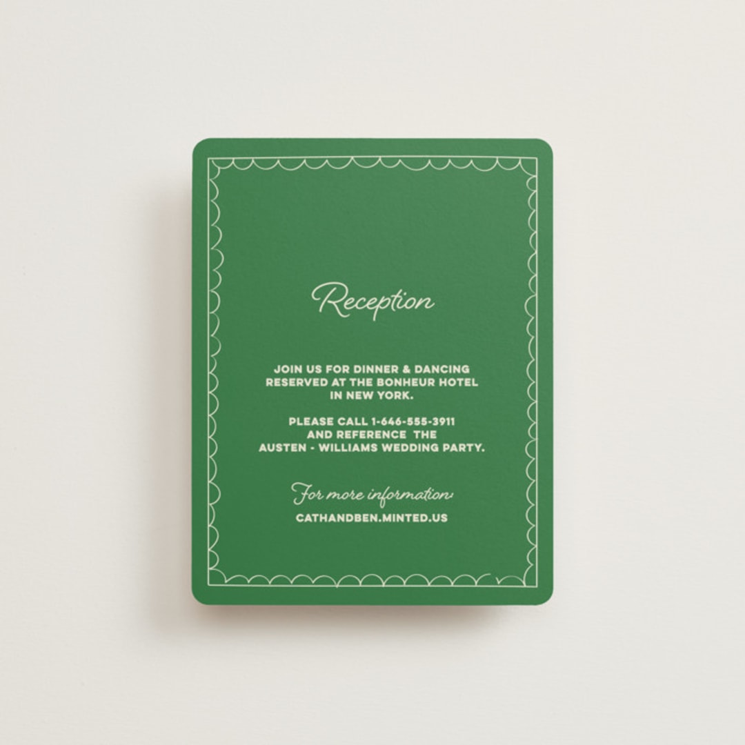 "Crazy Little Thing Called Love" - Reception Cards in Avocado by Helena Vitto - Front