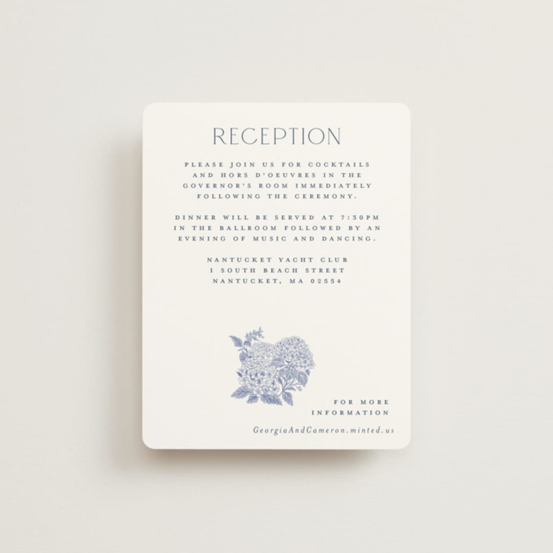 "Coastal Toile" - Reception Cards in Periwinkle by Jenna Holcomb - Front
