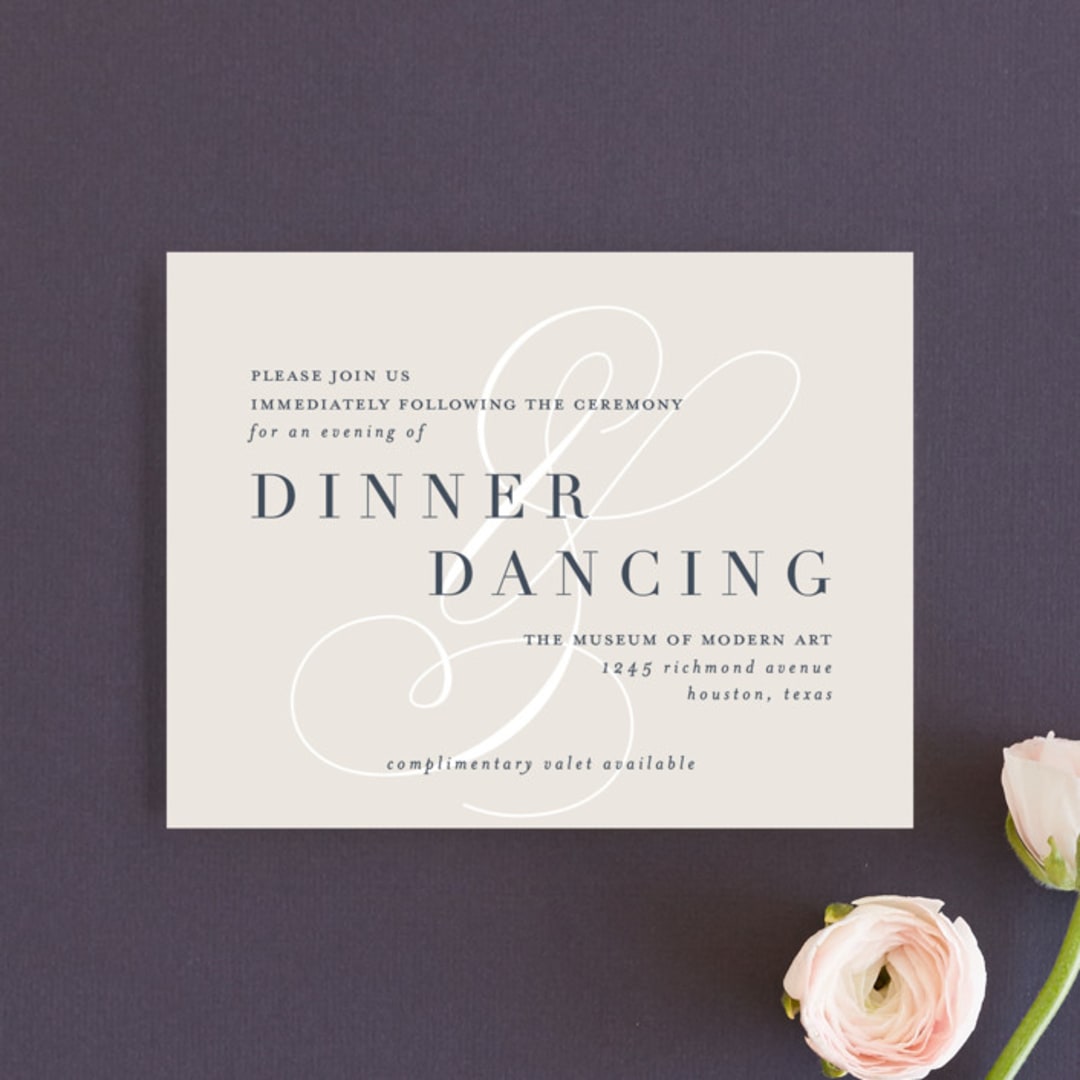 "Fresh Monogram" - Reception Cards in Latte by Lauren Chism - Front