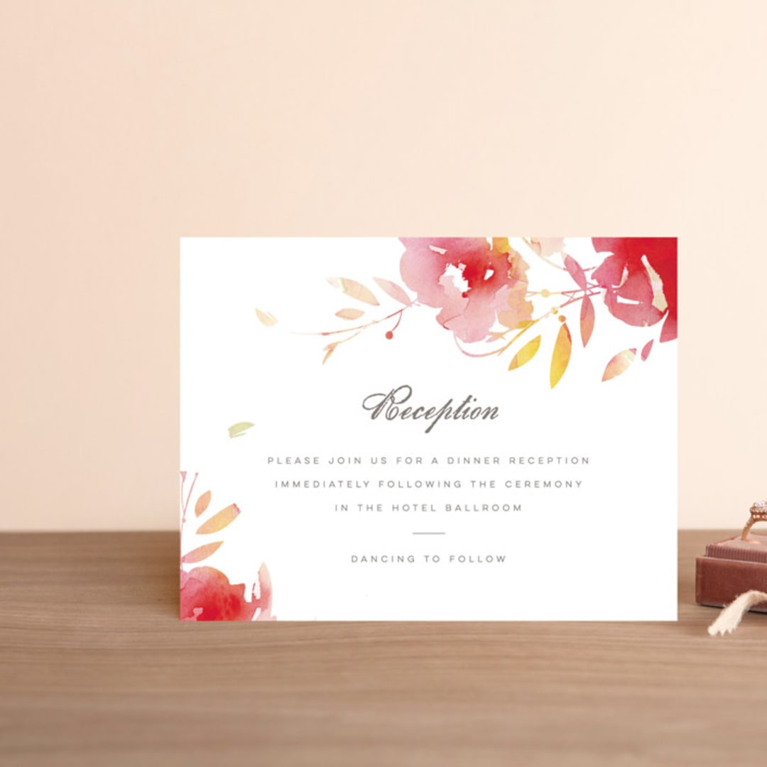 "Stately Florals" - Reception Cards in Poppy by Lori Wemple - Front