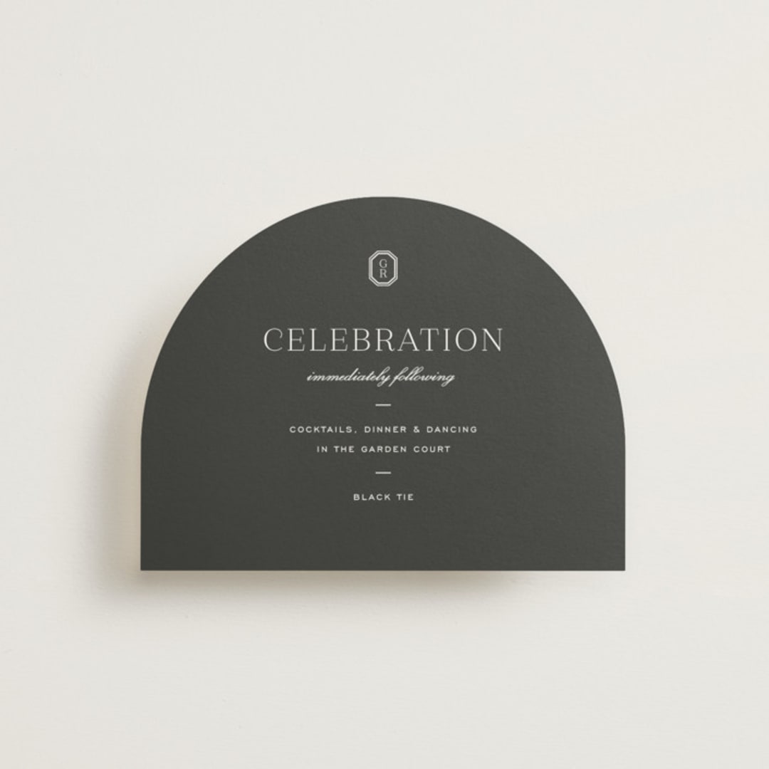 "Upper East" - Reception Cards in Charcoal by Megan Davis - Front