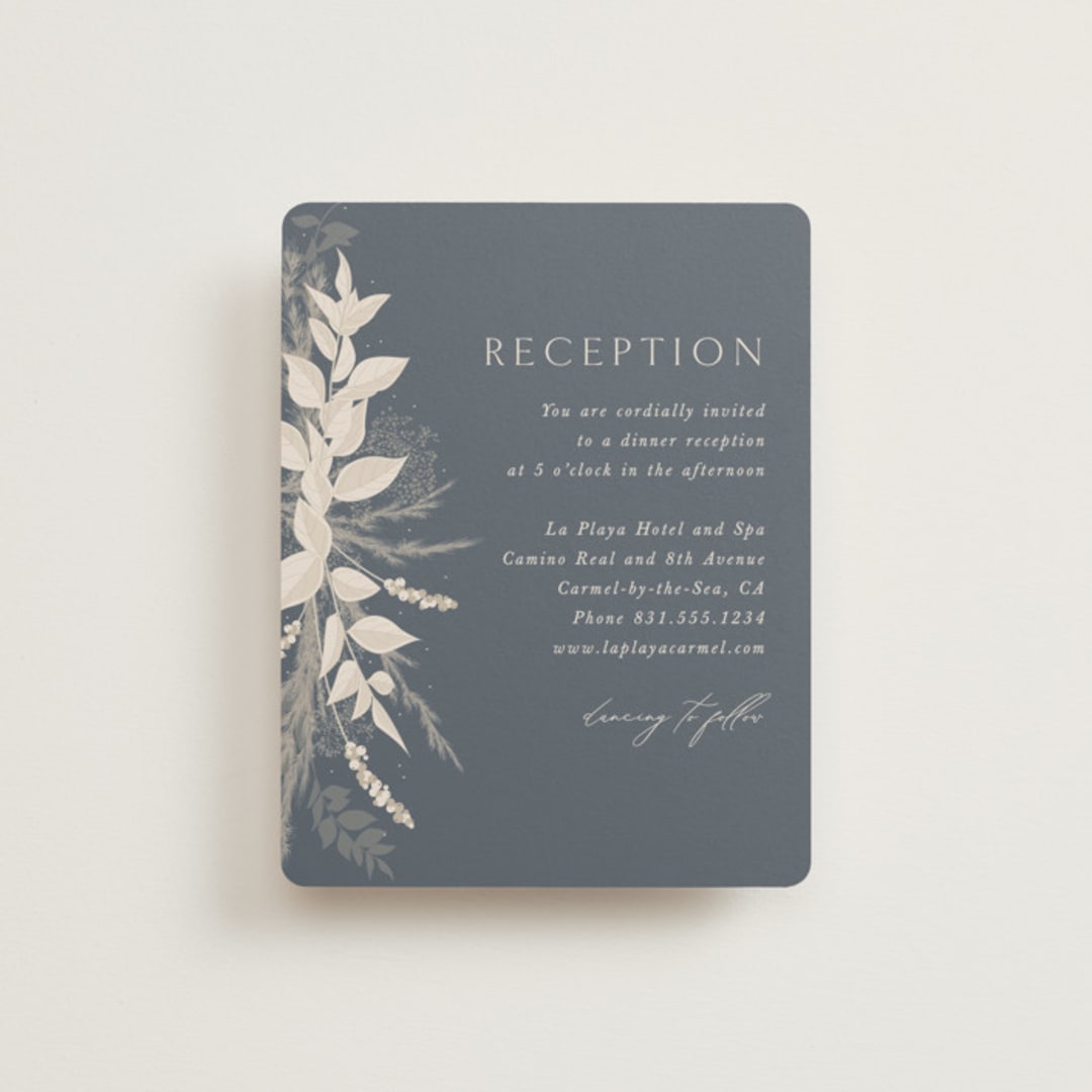 "Winter White Botanicals" - Reception Cards in Slate by Erin Deegan - Front