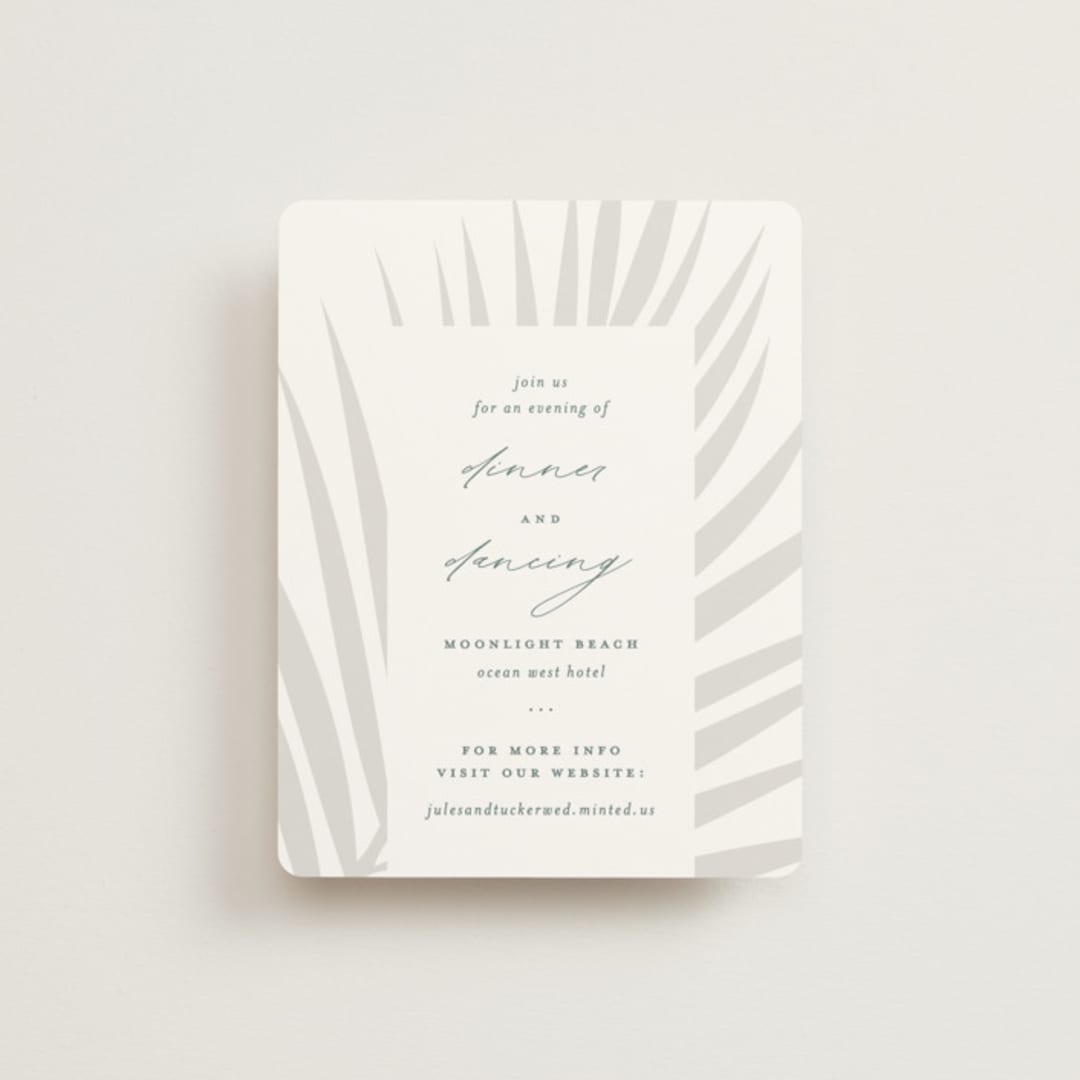"Faded Palm" - Reception Cards in Mist by Lauren Chism - Front