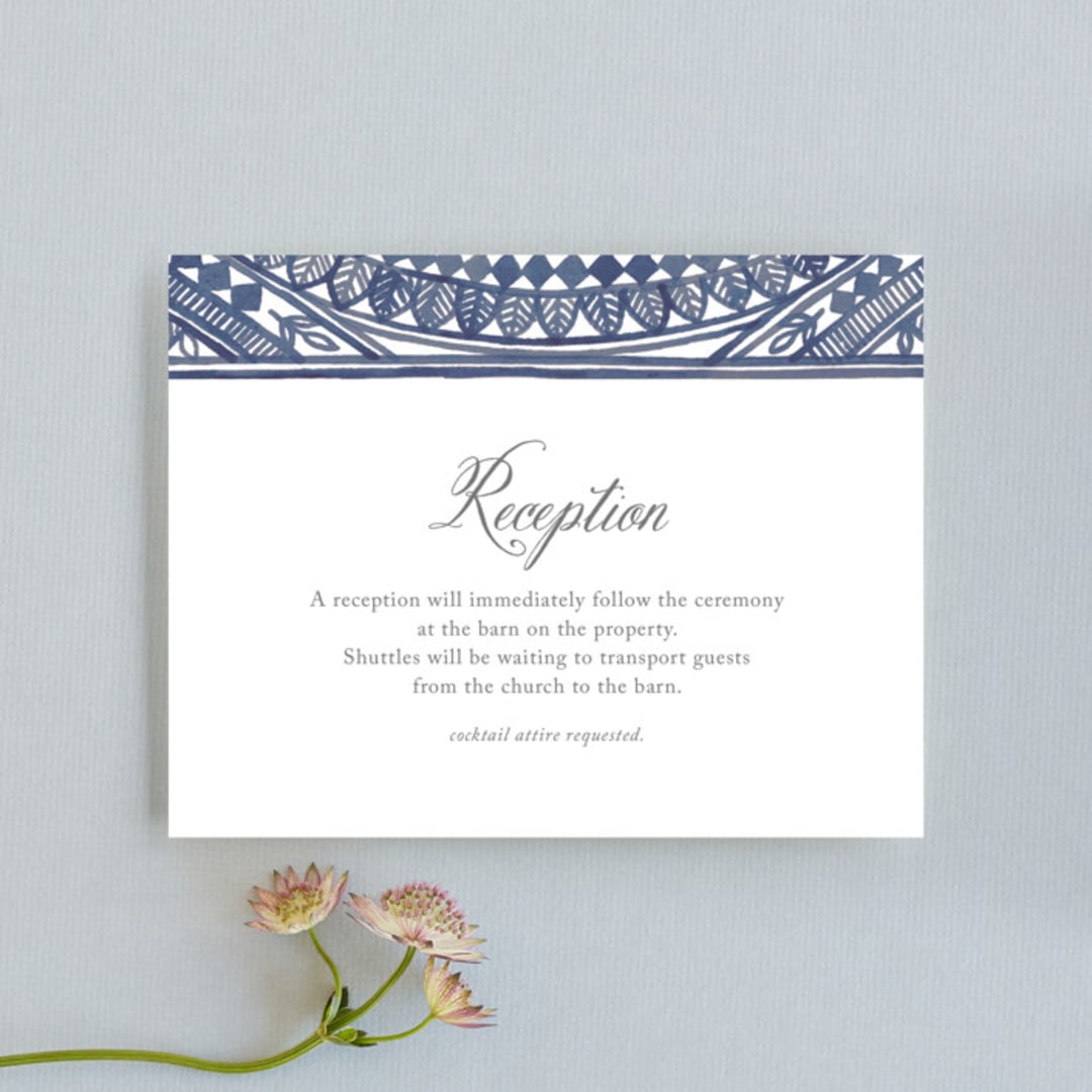 "Ornate Watercolor Frame" - Reception Cards in Lapis by Katharine Watson - Front