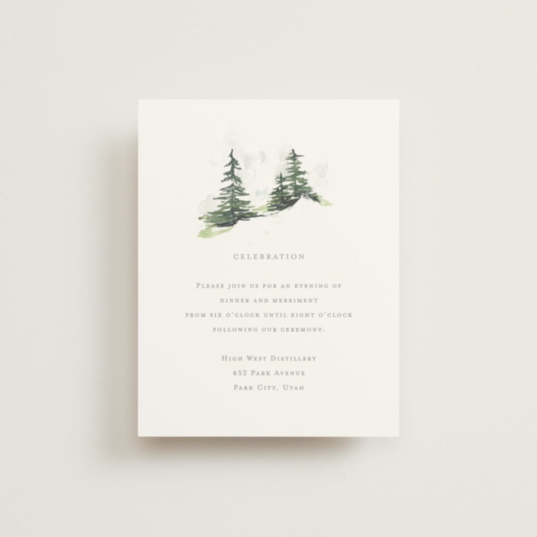 "On the Slopes" - Reception Cards in Fog by Mere Paper - Front
