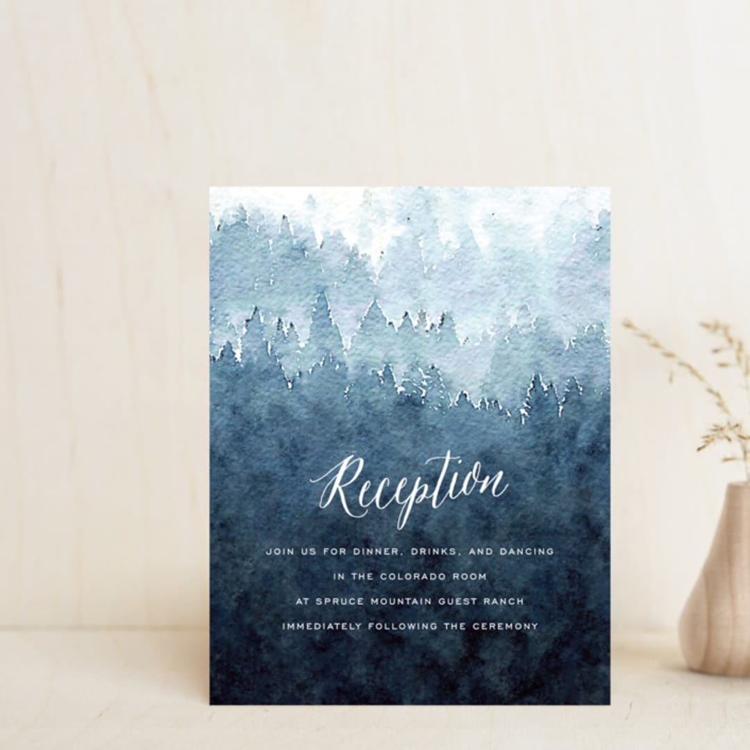 "Mountain Retreat" - Reception Cards in Evening Sky by Design Lotus - Front