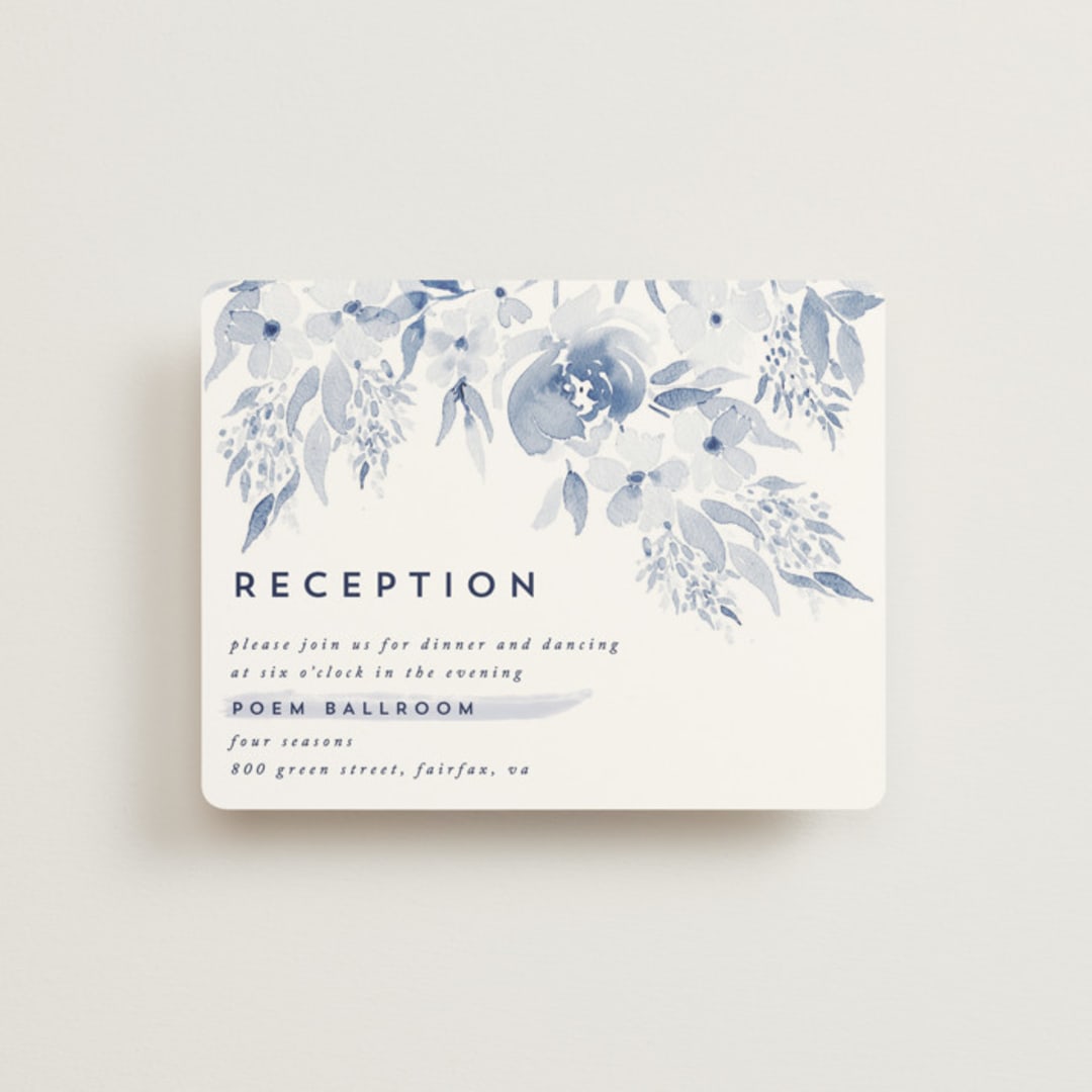 "Poetic Watercolor Flowers" - Reception Cards in Periwinkle by Qing Ji - Front