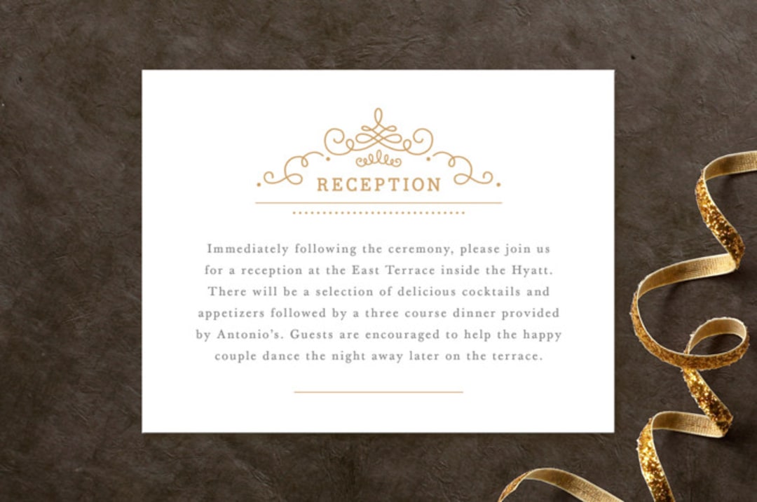 "Ornate Monogram" - Reception Cards in Faux Gold by Kristen Smith - Front