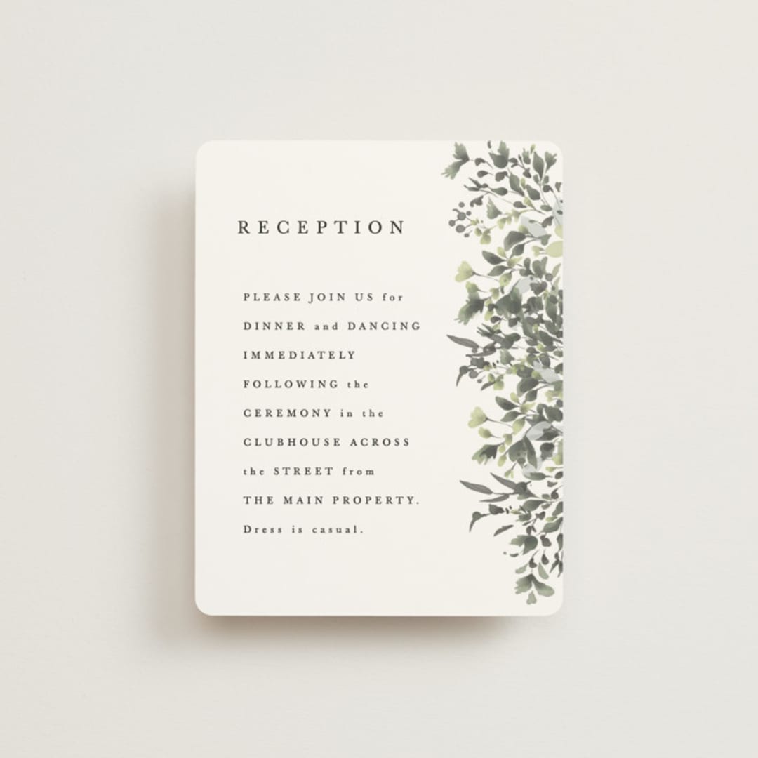 "Forever in Love" - Reception Cards in Ivy by Hannah Williams - Front