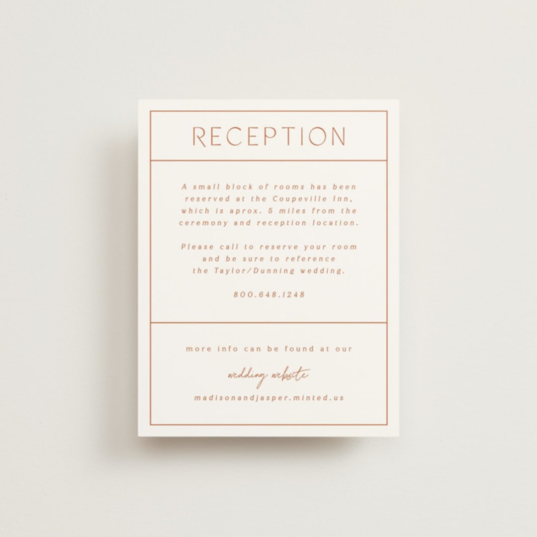 "Modern Ticket" - Reception Cards in Rust by Alethea and Ruth - Front