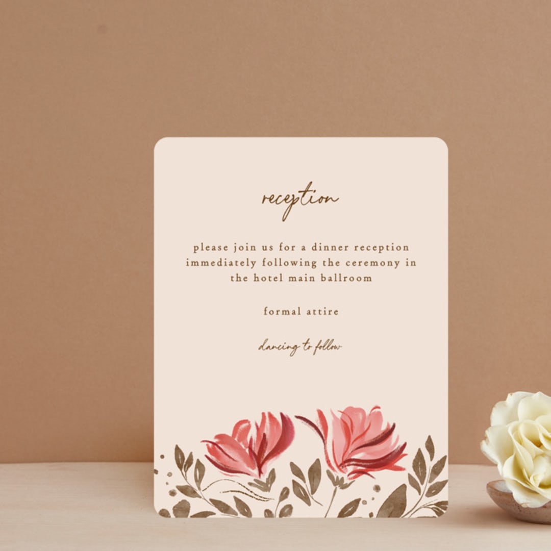 "Painterly Florals" - Reception Cards in Scarlet by Vivian Yiwing - Front
