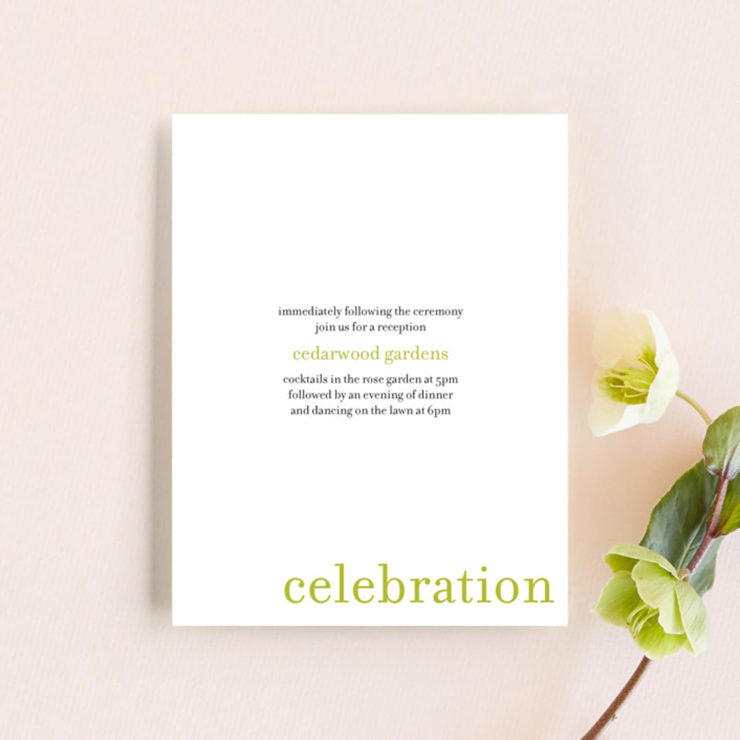 "float + celebrate" - Reception Cards in Celery by Float Paperie - Front