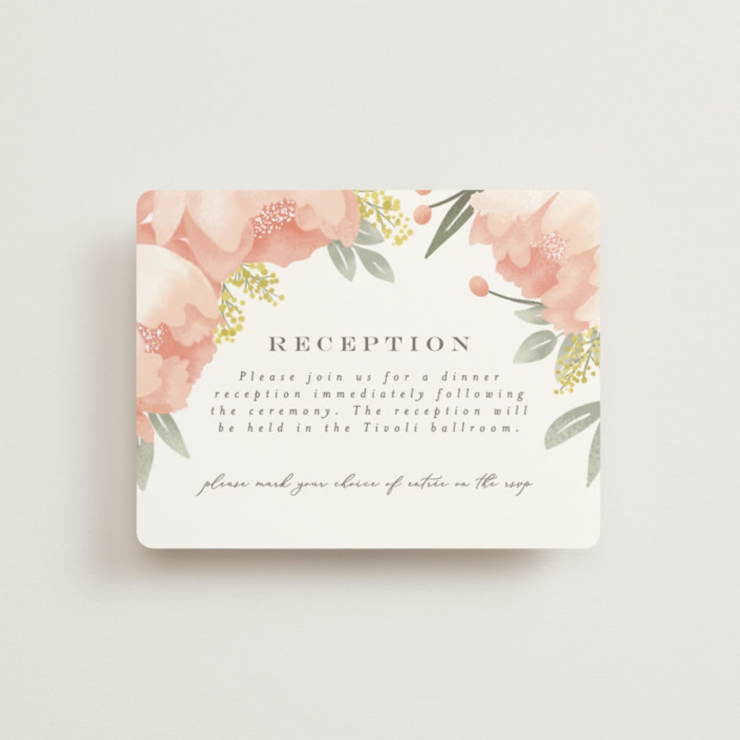 "Peony Wreath" - Reception Cards in Peach by Joanna Griffin - Front