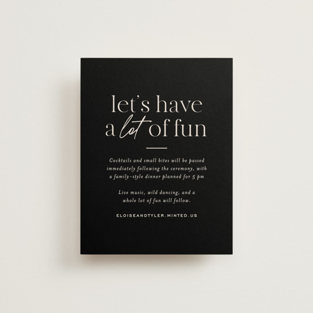 "Little party big love" - Reception Cards in Noir by Jessica Corliss - Front