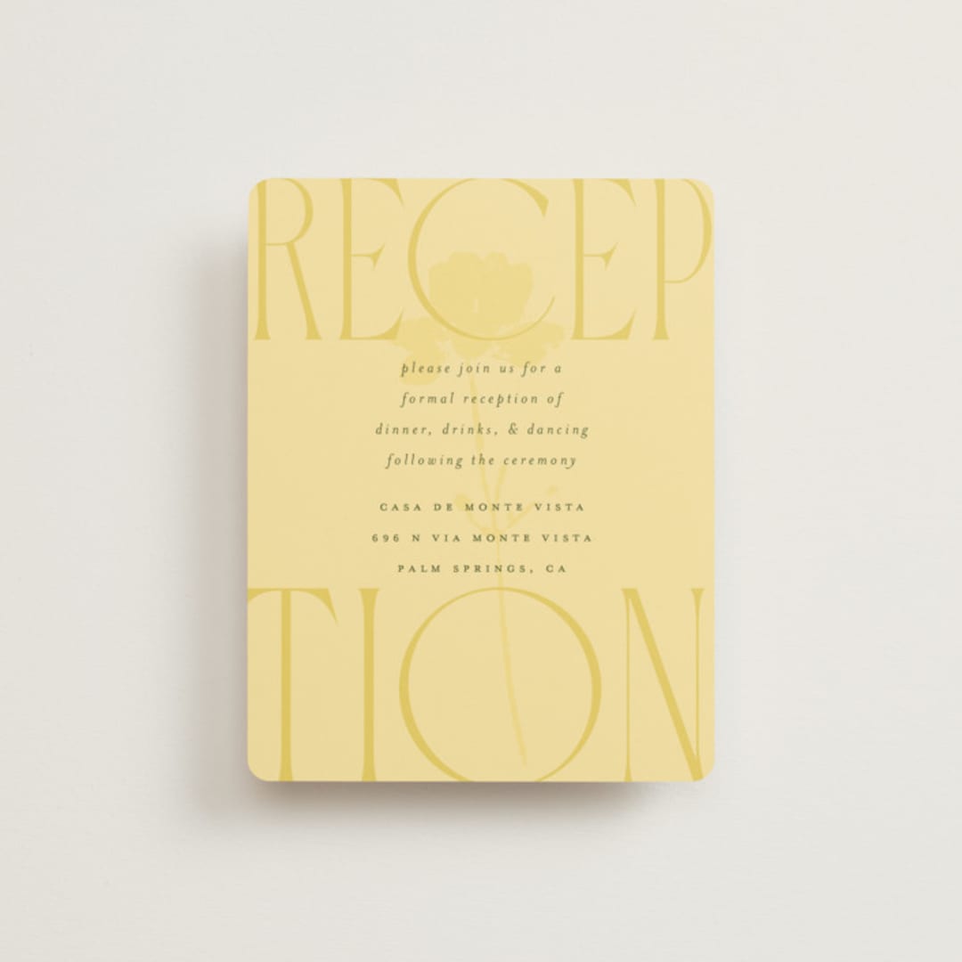 "Bloom" - Reception Cards in Caribbean Citrus by Morgan Kendall - Front