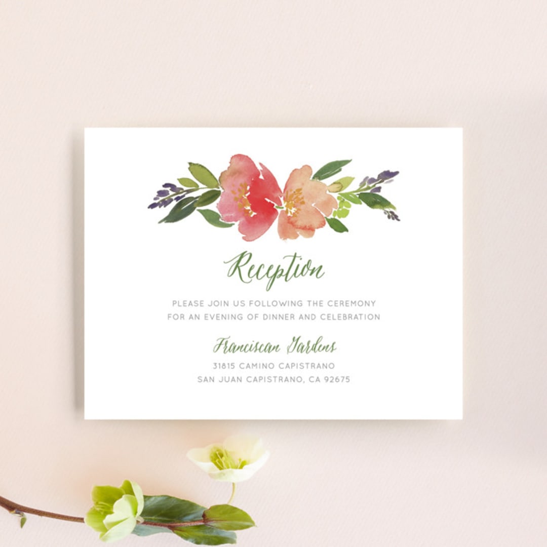 "Watercolor Floral" - Reception Cards in Olive by Yao Cheng Design - Front