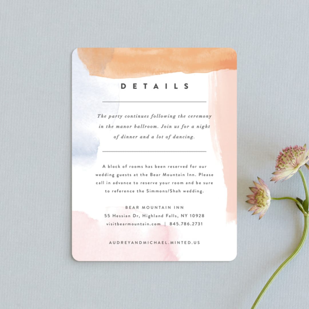 "Watercolor Wisp" - Reception Cards in Blush by Ariel Rutland - Front