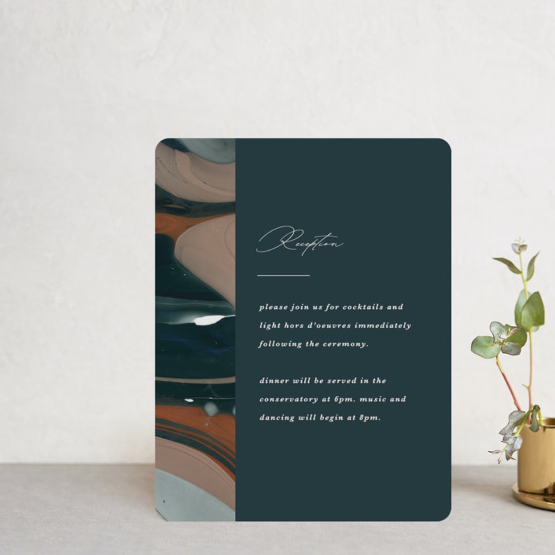 "Love Story" - Reception Cards in Turquoise by Kate Ahn - Front