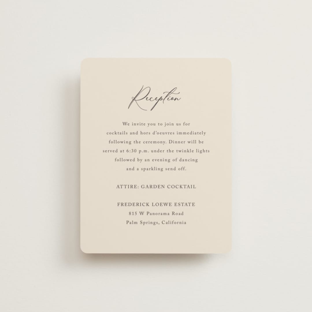 "Love Story" - Reception Cards in Mocha by Jennifer Postorino - Front