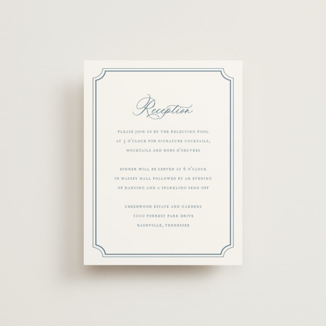 "Avery" - Reception Cards in Dusty Blue by Jennifer Postorino - Front