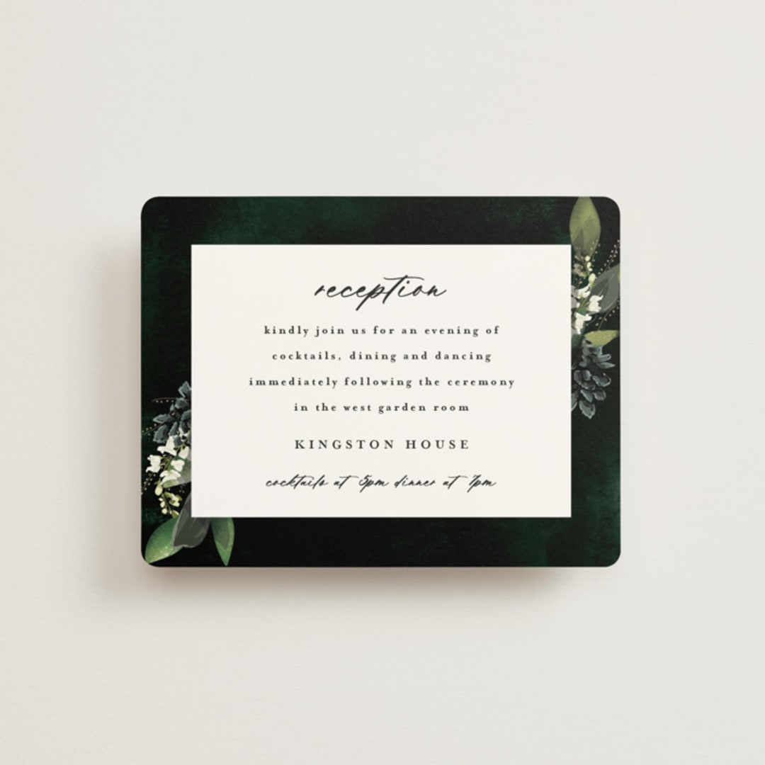 "Forest Finds" - Reception Cards in Emerald by Susan Moyal - Front