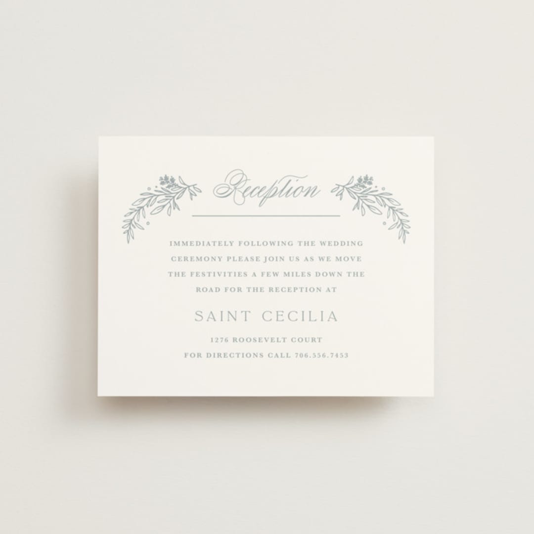 "Modern Crest" - Reception Cards in Sea by Kristen Smith - Front