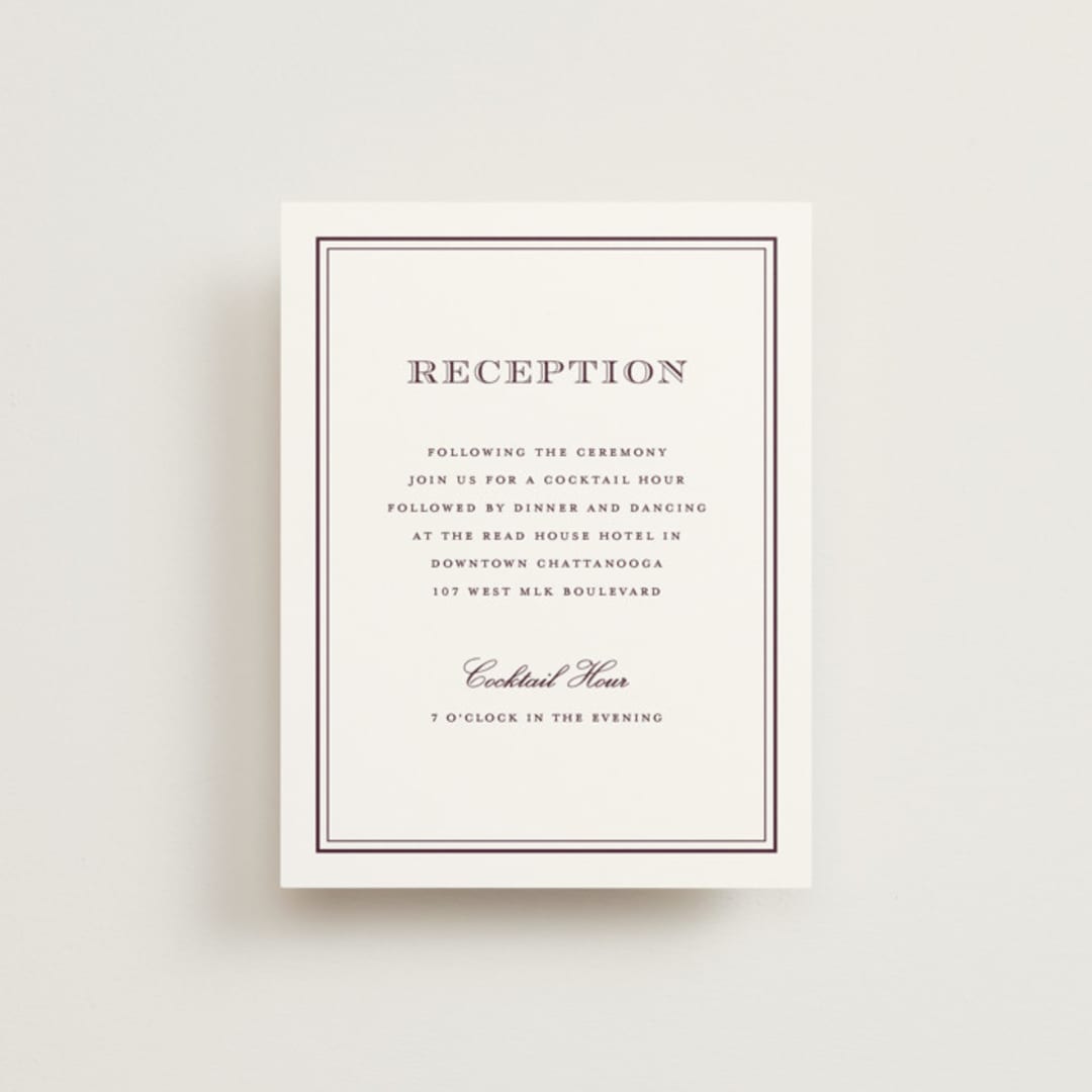 "Engraved names" - Reception Cards in Burgundy by Stacey Meacham - Front