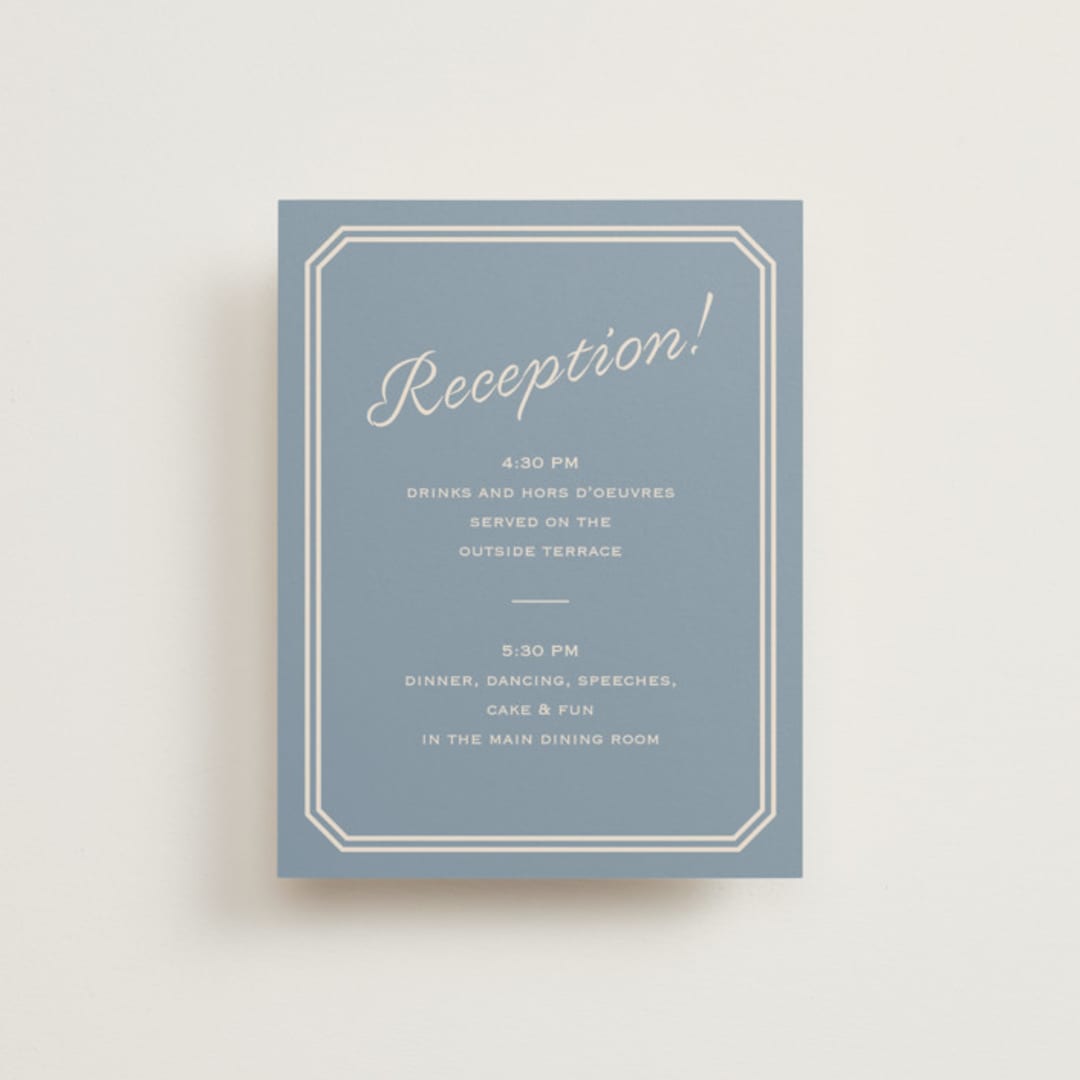 "Bevel Monogram" - Reception Cards in French Blue by Carolyn MacLaren - Front
