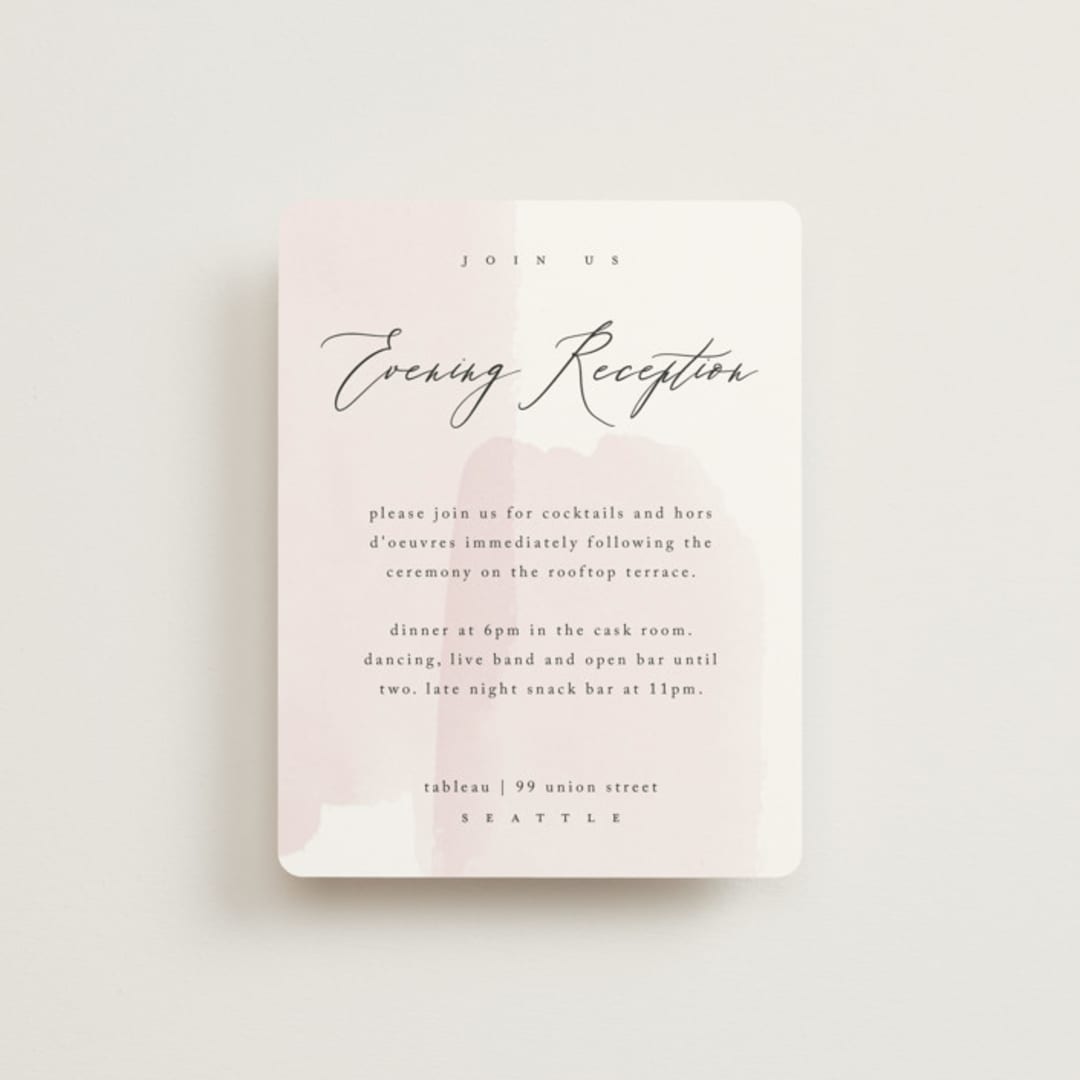 "Painterly" - Reception Cards in Blush by Kelly Schmidt - Front