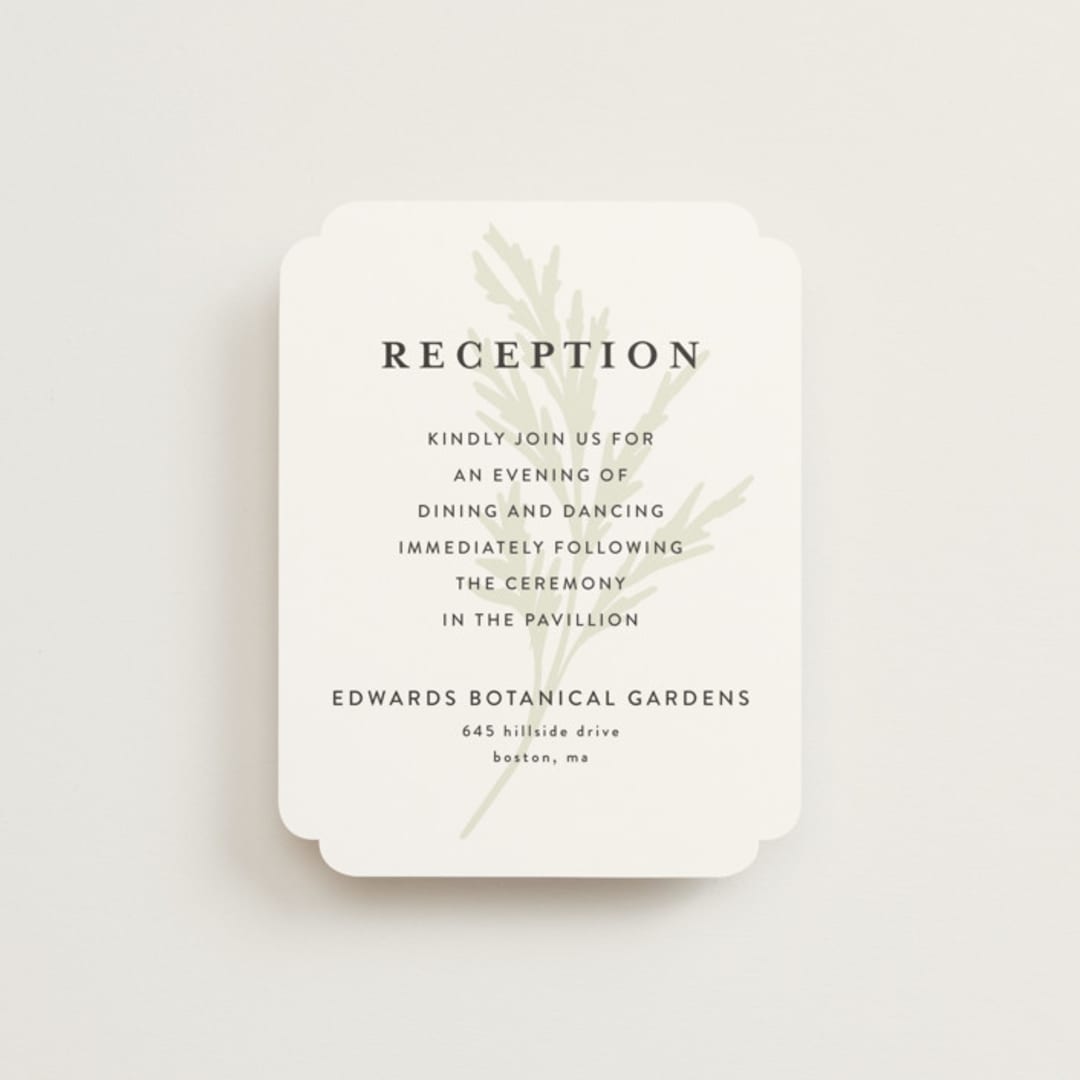 "Enchanted Greenery" - Reception Cards in Frost by Susan Moyal - Front