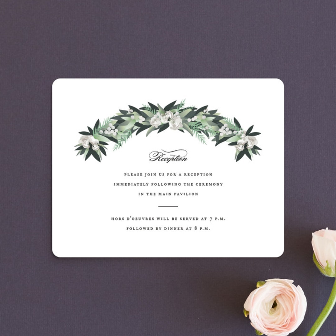 "Wall Flower" - Reception Cards in Greenery by Jennifer Postorino - Front